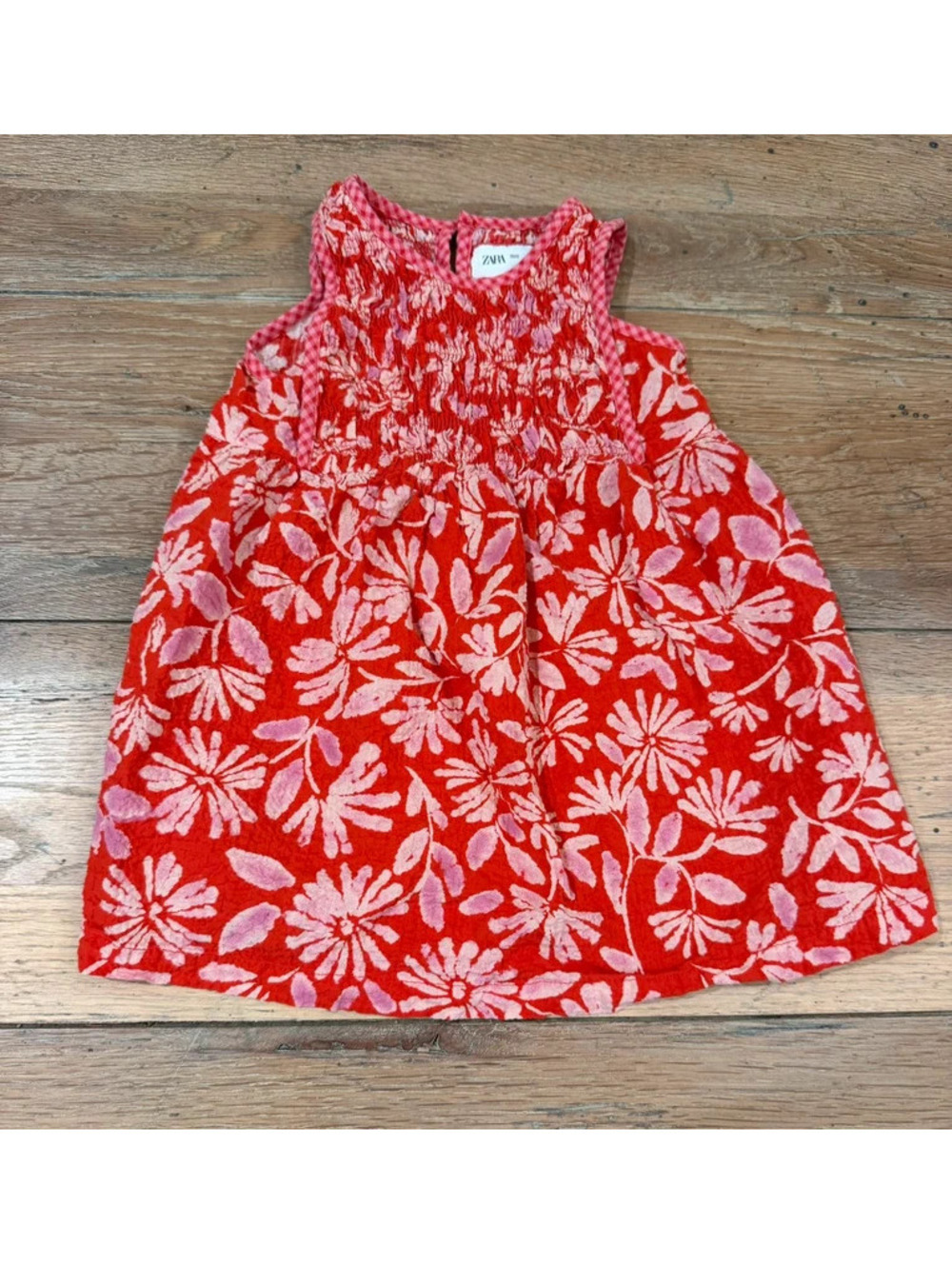 Zara Girls Smocked Floral Sun Dress Red Pink Size 2T
